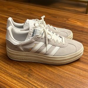 Worn once- Adidas gazelle gray platform shoes